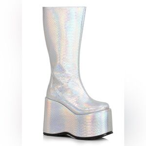 Holographic Knee High Platform Boots